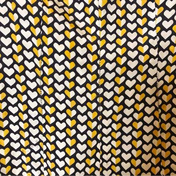 Anthropologie Odille Heart Print Tie Neck Silk Top Yellow White 6 - Picture 4 of 6
